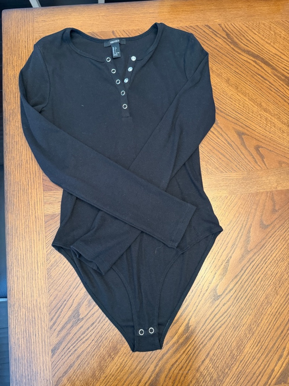 Forever 21 Black Long Sleeve Henley Bodysuit